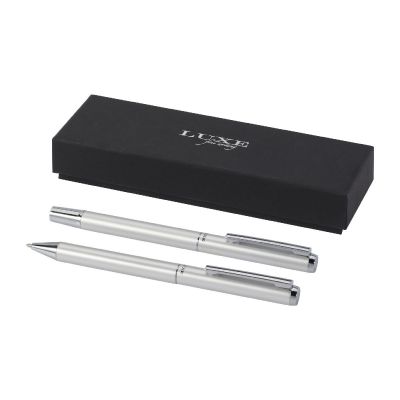 LUCETTO -Set de regalo de bolígrafo y rollerball de aluminio reciclado (tinta negra)