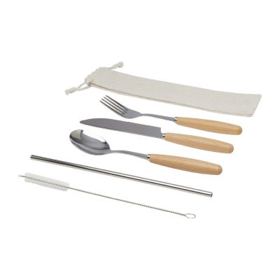 ROOT -Cubertería de 5 piezas de acero inoxidable y madera de haya