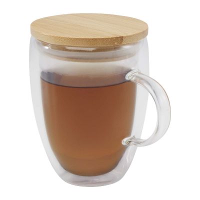 LEONA -Taza de vidrio de 350 ml con tapa de bambú 