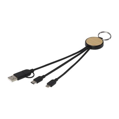 TECTA -Cable de carga 6 en 1 de plástico reciclado/bambú con llavero