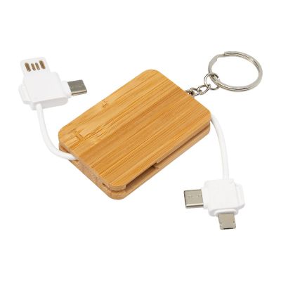 REEL -Llavero de bambú con cable de carga retráctil 6 en 1 