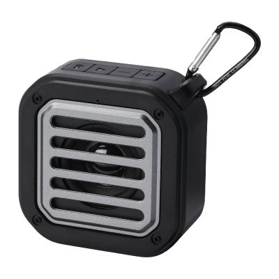 SOLO -Altavoz solar Bluetooth IPX5 de 3W con mosquetón en plástico reciclado con certificación RCS 