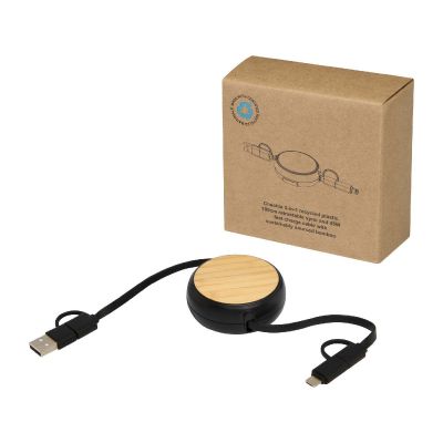 W -Cable retráctil 5 en 1 de plástico reciclado de 100 cm para sincronización de datos y carga rápida de 45 con detalles de ba