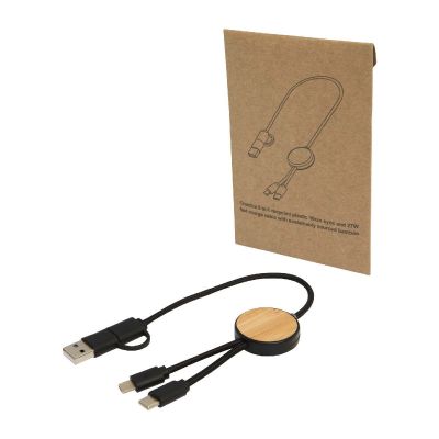 W -Cable 5 en 1 de plástico reciclado de 30 cm para sincronización de datos y carga rápida de 27 con detalles de bambú