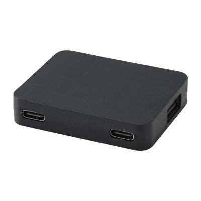 GAIA -Hub USB de 4 puertos con salida USB-A y tipo-C y doble entrada fabricado con plástico reciclado