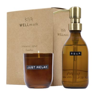 DISCOVERY -Dispensador de jabón de manos de 250 ml y juego de velas perfumadas de 150 g con fragancia de bambú