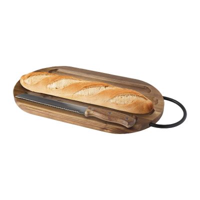 PRESTIGE -Tabla de cortar de madera de acacia con cuchillo para pan 