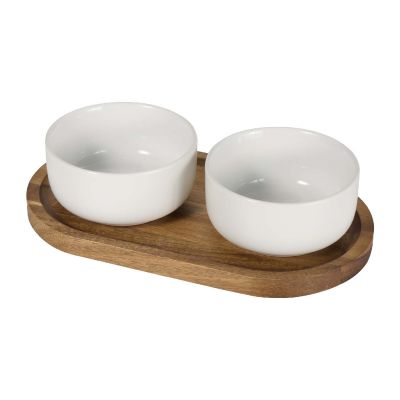 NOA -Set de bandeja de madera y cuencos de cerámica 