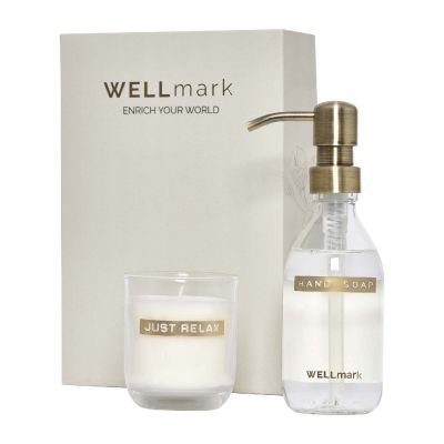 DISCOVERY -Dispensador de jabón de manos de 250 ml y juego de velas aromáticas de 150 g con fragancia de lino fresco
