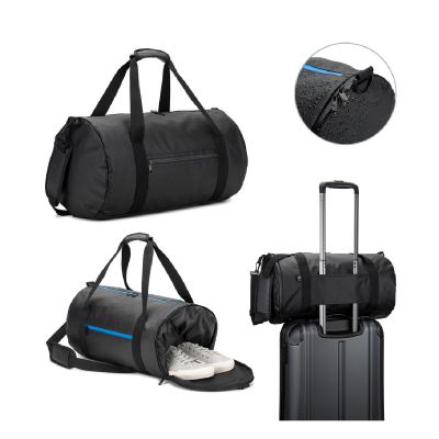 OSASCO SPORT - Bolsa de deporte de forma cilíndrica fabricada en poliéster reciclado 600D de alta densidad con compartimento lateral para zapatillas