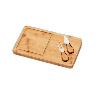 WOODS - Tabla de quesos de bambú. Incluye 2 utensilios fabricados en bambú y acero inoxidable