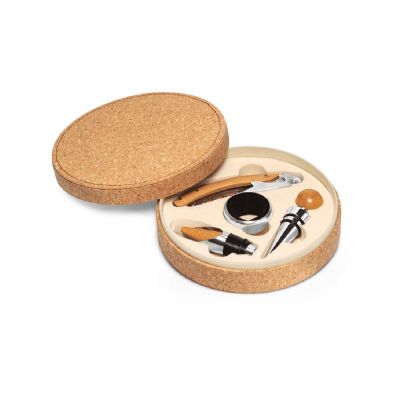 MORETO - Set de vino formado por 4 piezas, fabricadas en madera y metal