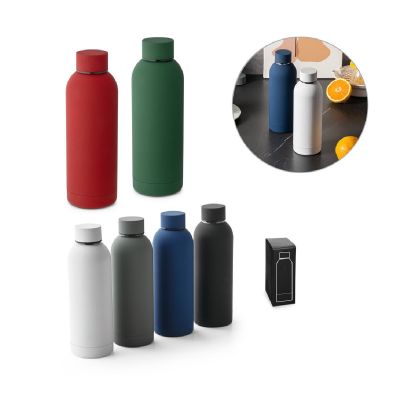 ODIN - Botella de acero inoxidable (36% reciclado) con acabado gomoso 500 mL