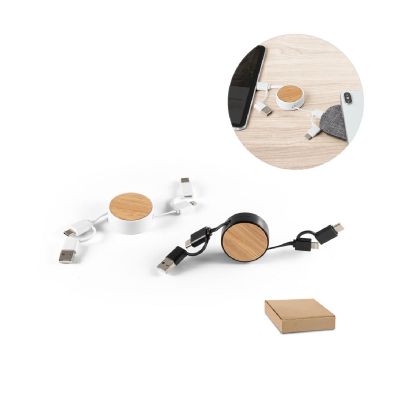 RUBINS - Cable USB retráctil 6 en 1 en ABS reciclado (100% rABS) y bambú