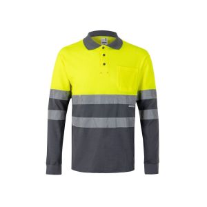 VL PLUTO - Polo de piqué bicolor (150g/m²) con manga larga, en algodón (55%) y poliéster (45%)
