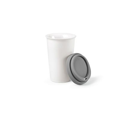 TAGUS - Vaso de viaje ; cerámica, 330 ml. Doble pared, tapa silicona