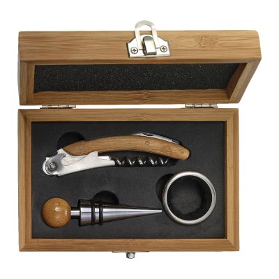LEONIE - Set de vino de bambú y acero inox.