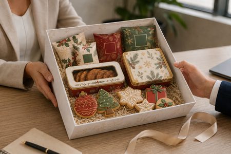Caja regalo de Navidad para empresa con galletas personalizadas