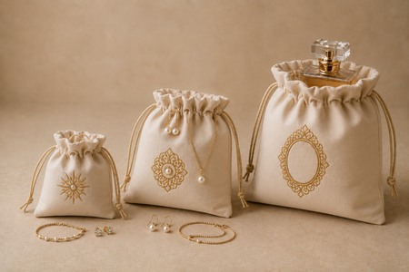 Saquitos de regalo personalizados de algodón con joyas y perfume