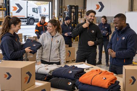 Sudaderas con cremallera personalizadas para empleados de una empresa logística
