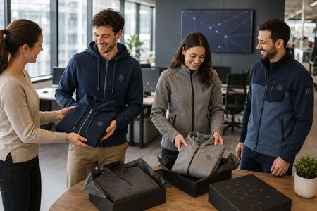 Sudaderas con cremallera personalizadas regaladas en una empresa informática